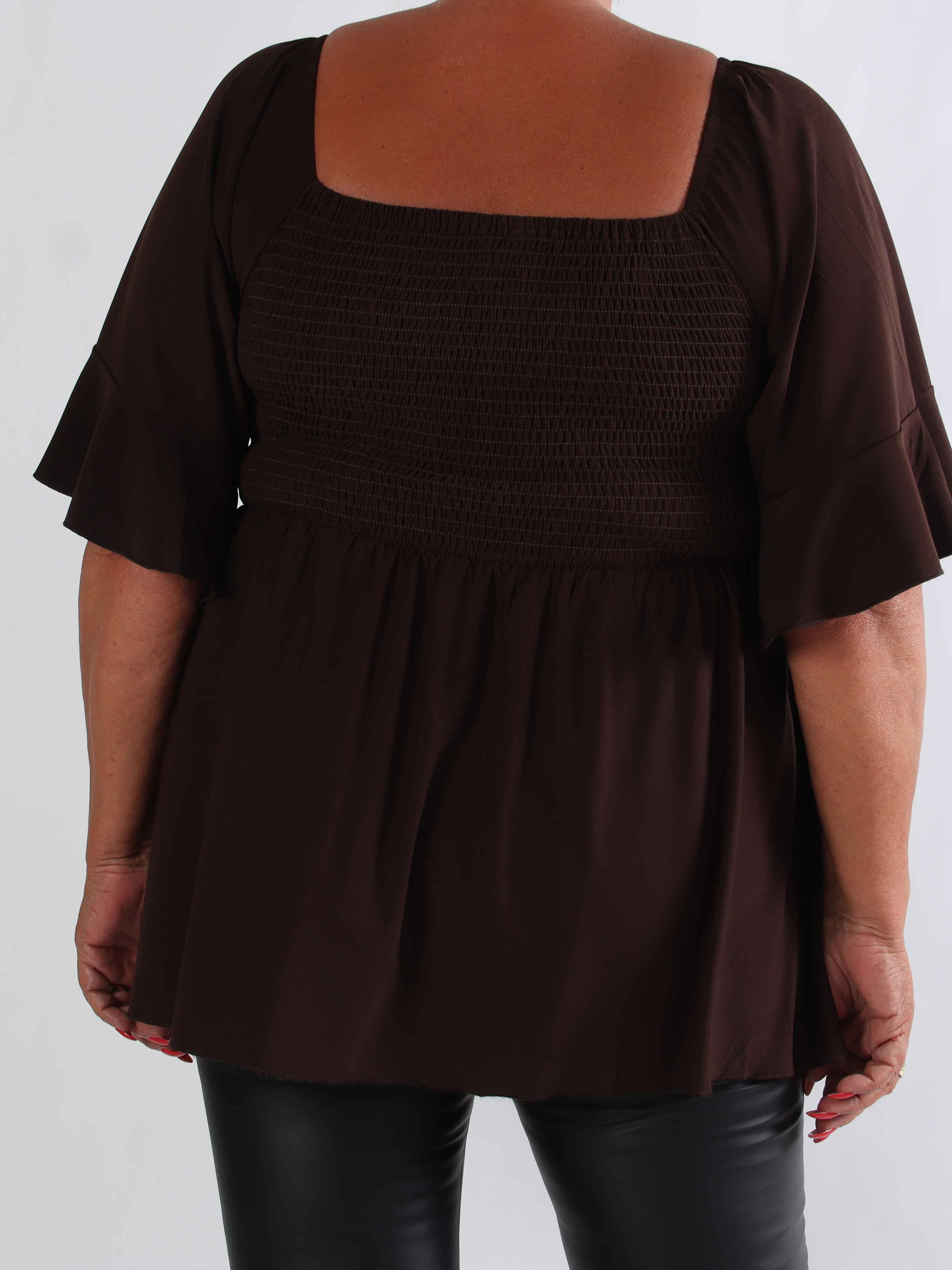 Elna Plain Shirt - Elastisk plain plus size bluse med smock over brystet